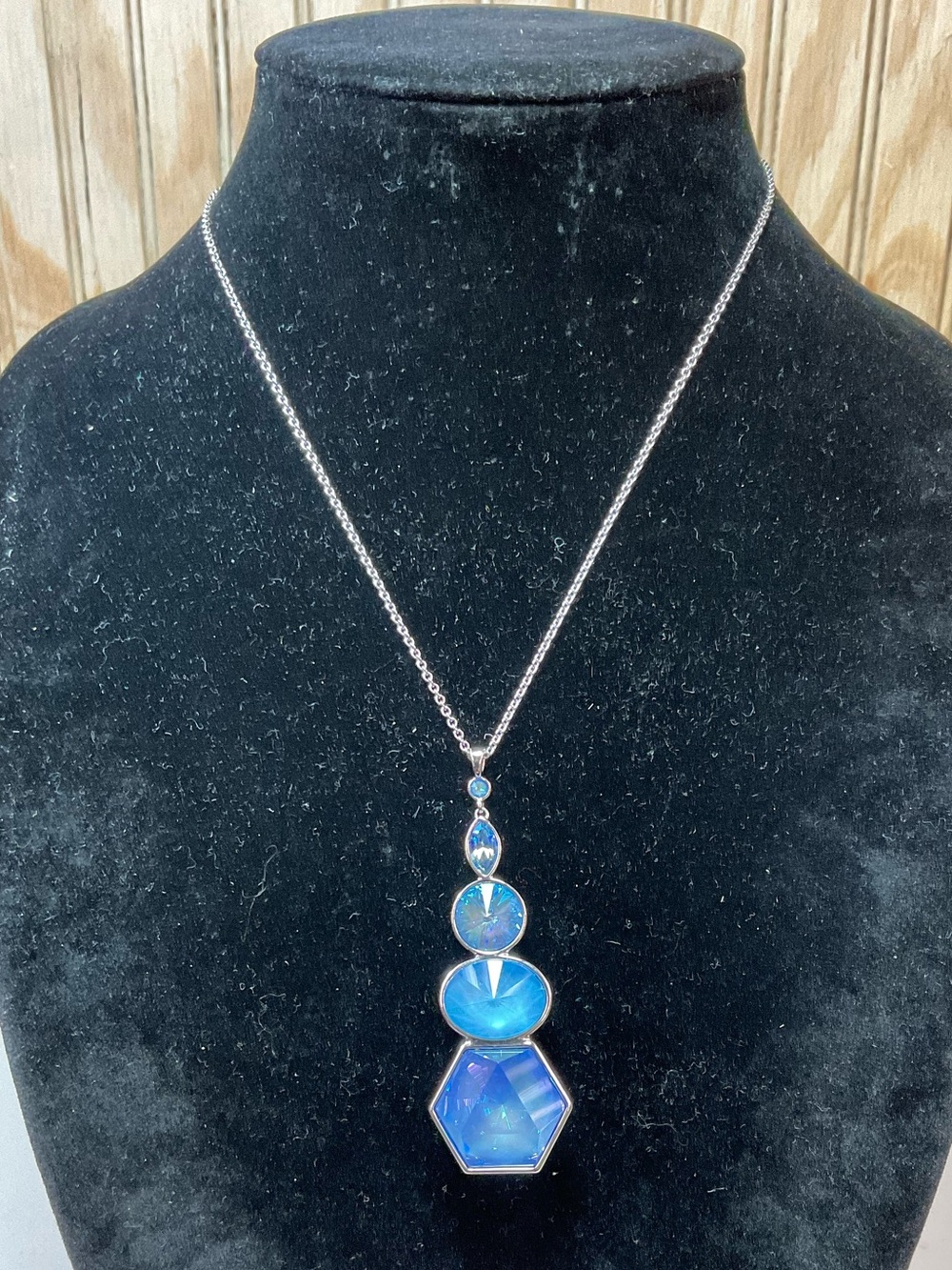 Touchstone Crystal by Swarovski Blue Multi-Shape Pendant Necklace